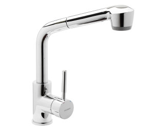 Single lever sink mixer with pull-out spray